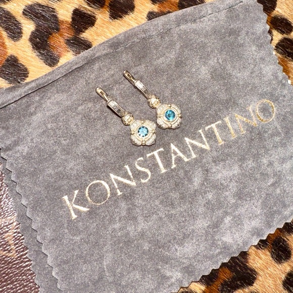 Konstantino Silver Earrings with Blue Topaz Gold & Sterling silver - Picture 1 of 4